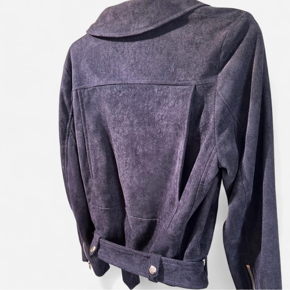 Medium Olivaceous Women’s Moto Jacket Style faux Suede Black Zippers Pockets - Picture 5 of 6